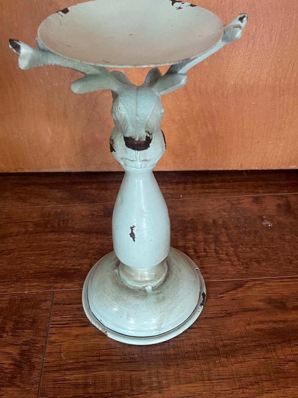 Light blue metal Deer Head Candle Holder - Decorative Pedestal